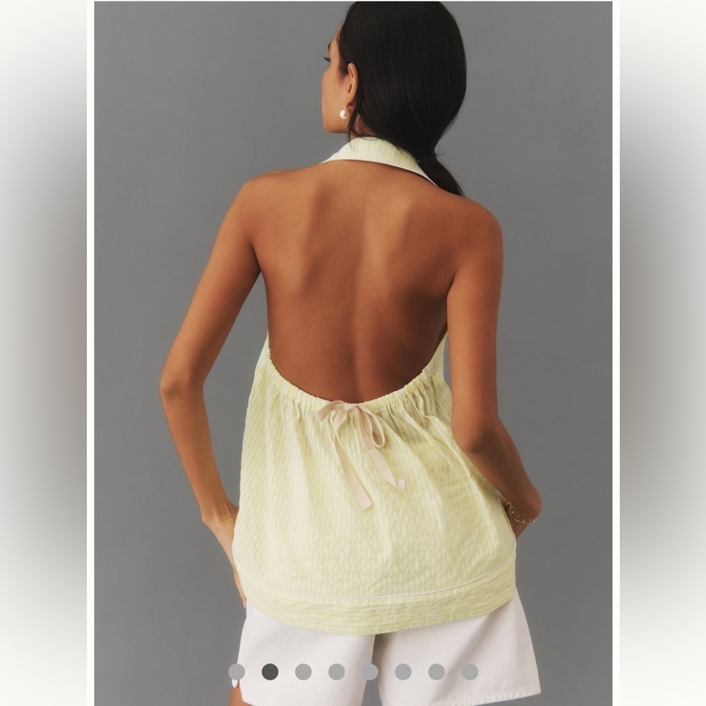 Anthropologie Halter Swing Blouse Yellow Striped NWT XXS Button Up